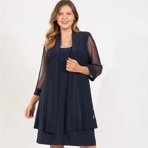 Navy chiffon mother of the bride dress 2 piece set
